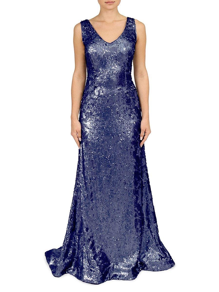 Rene Ruiz Collection V Neck Sequin Mermaid Gown In Blue Lyst