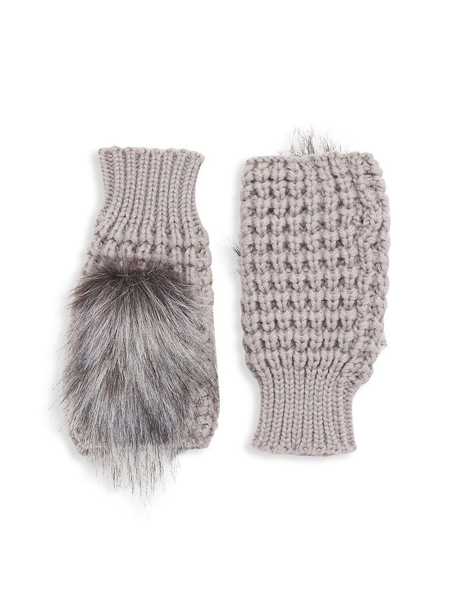 Adrienne Landau Faux Fur Knit Mittens In White Lyst