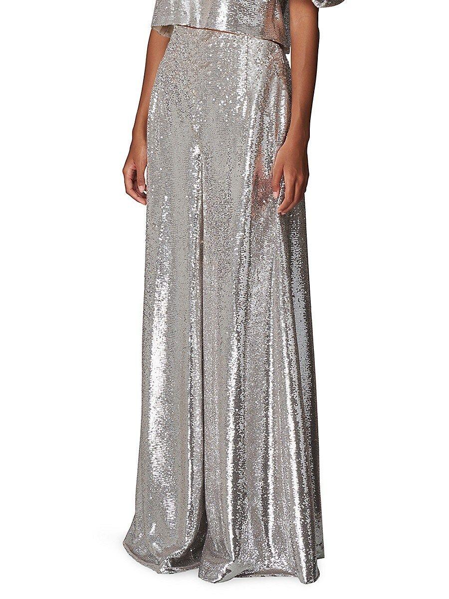 Carolina Herrera Wide Leg Sequin Pants In Metallic Lyst