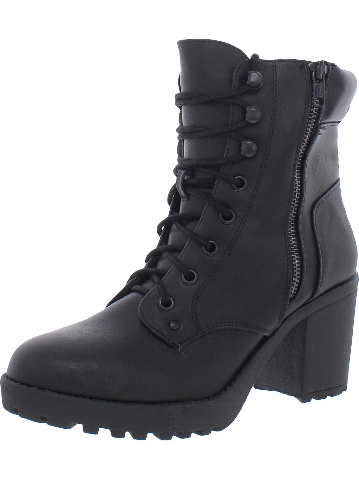 MIA Amina Leather Lug Sole Combat Lace Up Boots In Black Lyst