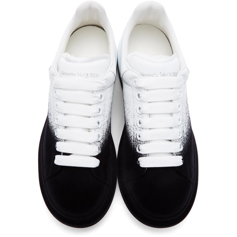 Alexander Mcqueen White And Black Velvet Spray Oversized Sneakers For