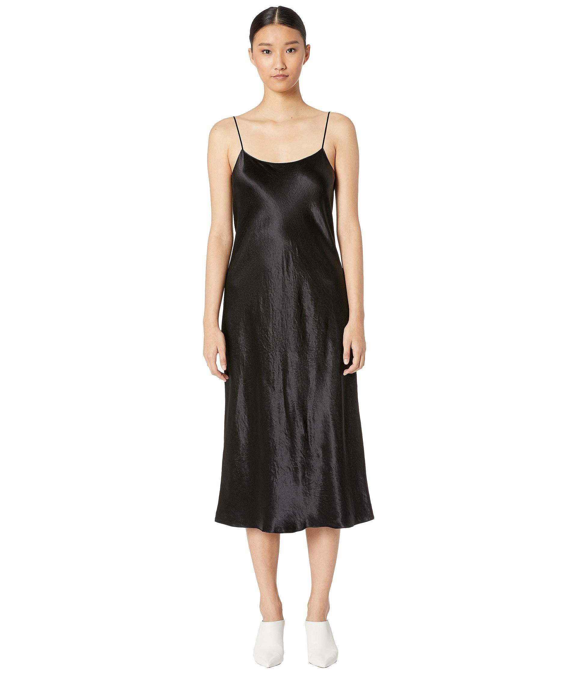 Vince Satin Slip Midi Dress In Black Save Lyst