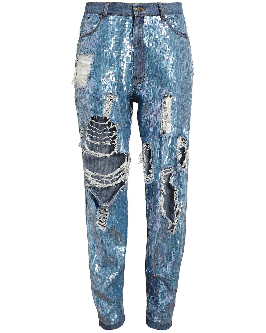Ashish Distressed Sequin Denim Jeans in Blue | Lyst