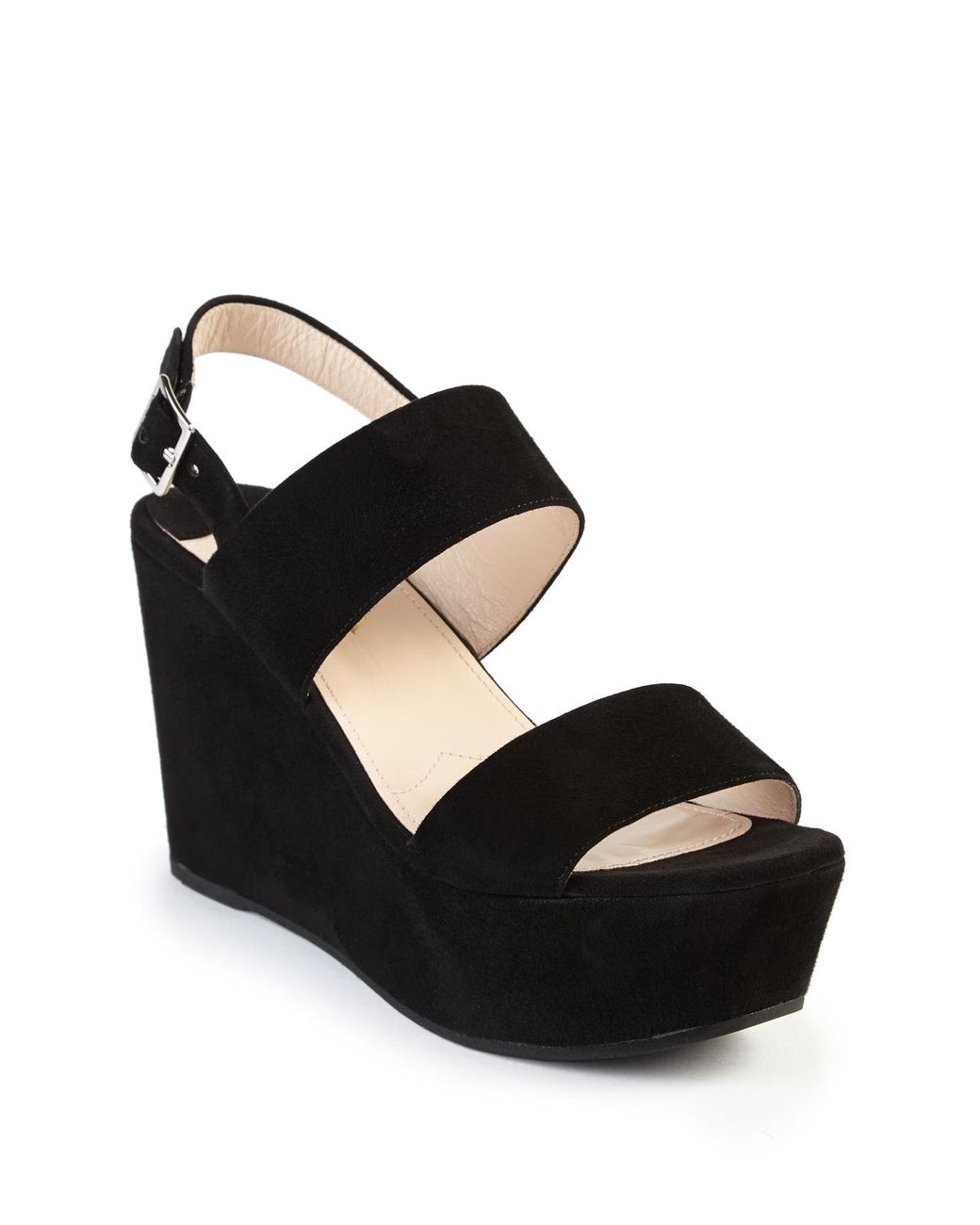 Prada Suede Platform Wedge Sandals in Black | Lyst