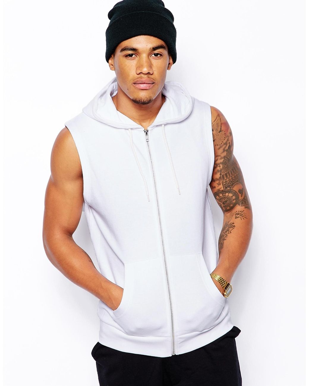 ASOS Sleeveless Zip Up Hoodie in White for Men Lyst