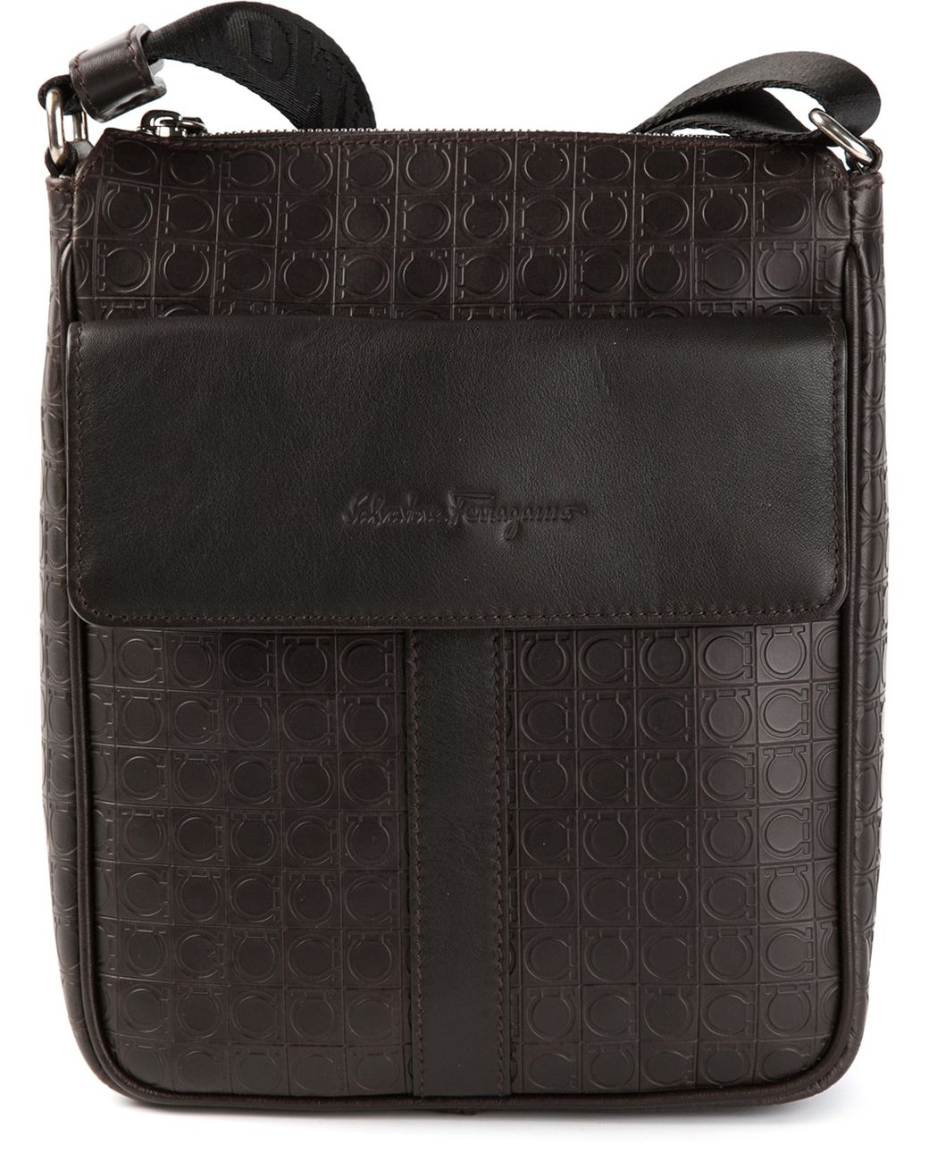 Ferragamo Logo Embossed Messenger Bag in Brown for Men | Lyst