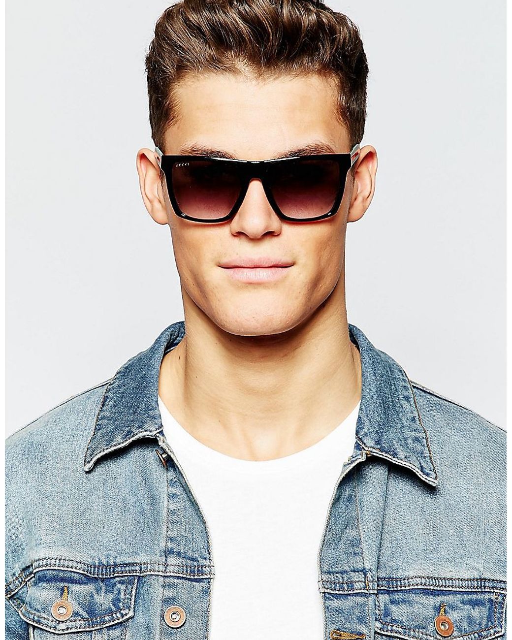 Gucci Square Sunglasses With Contrast Arms in Green for Men | Lyst