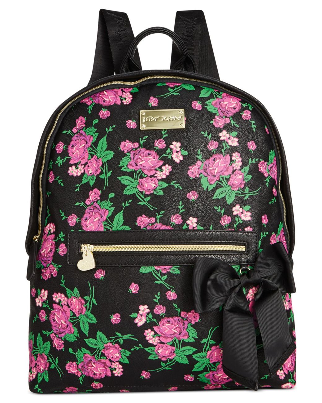 Buy Betsey Johnson women floral pattern nylon backpack with pouch 33 h x 23  l x 11 w cm pink black combo Online | Brands For Less