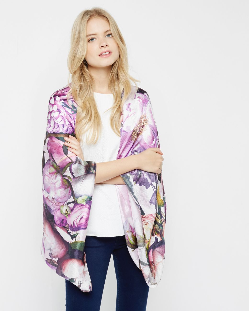 Ted Baker Sunlit Floral Silk Cape Scarf in Purple | Lyst