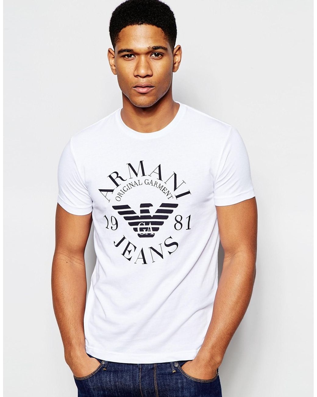 Armani Jeans Rmani Jeans T-shirt With Eagle Logo In Slim Fit in White for  Men | Lyst Canada