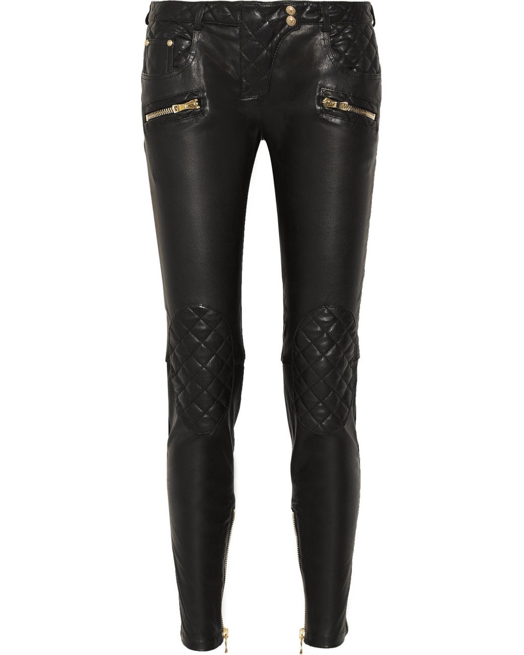 Balmain Quilted Leather Skinny Pants in Black