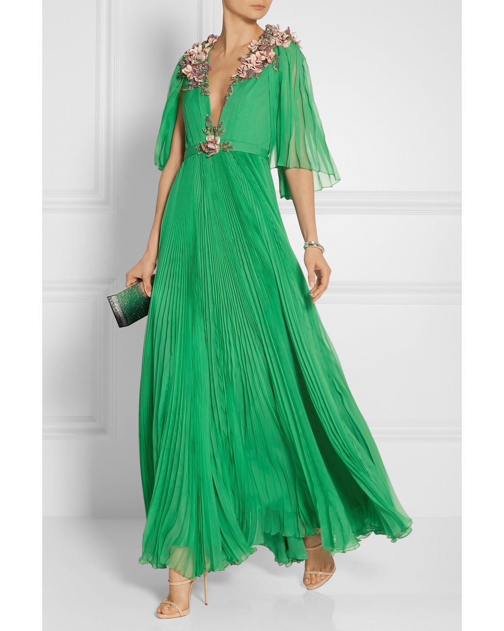 Gucci Embellished Pliss Silk chiffon Gown in Green Lyst