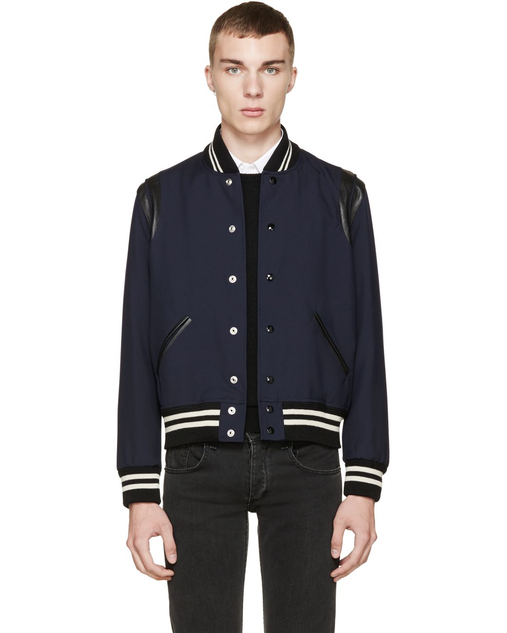 Saint Laurent Navy Teddy Bomber Jacket in Blue for Men