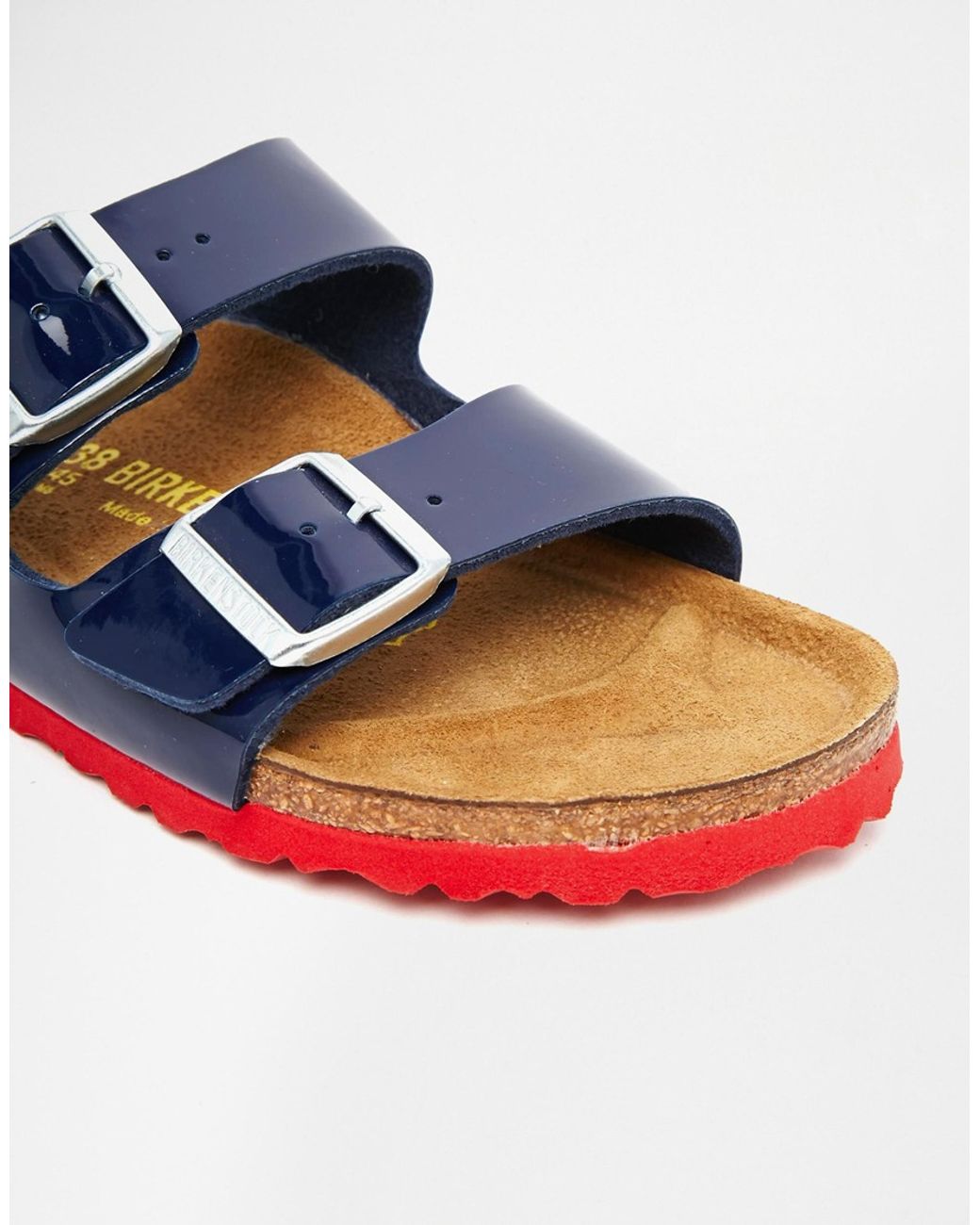 Birkenstock Arizona Navy Patent Slide With Pink Trim in Blue | Lyst