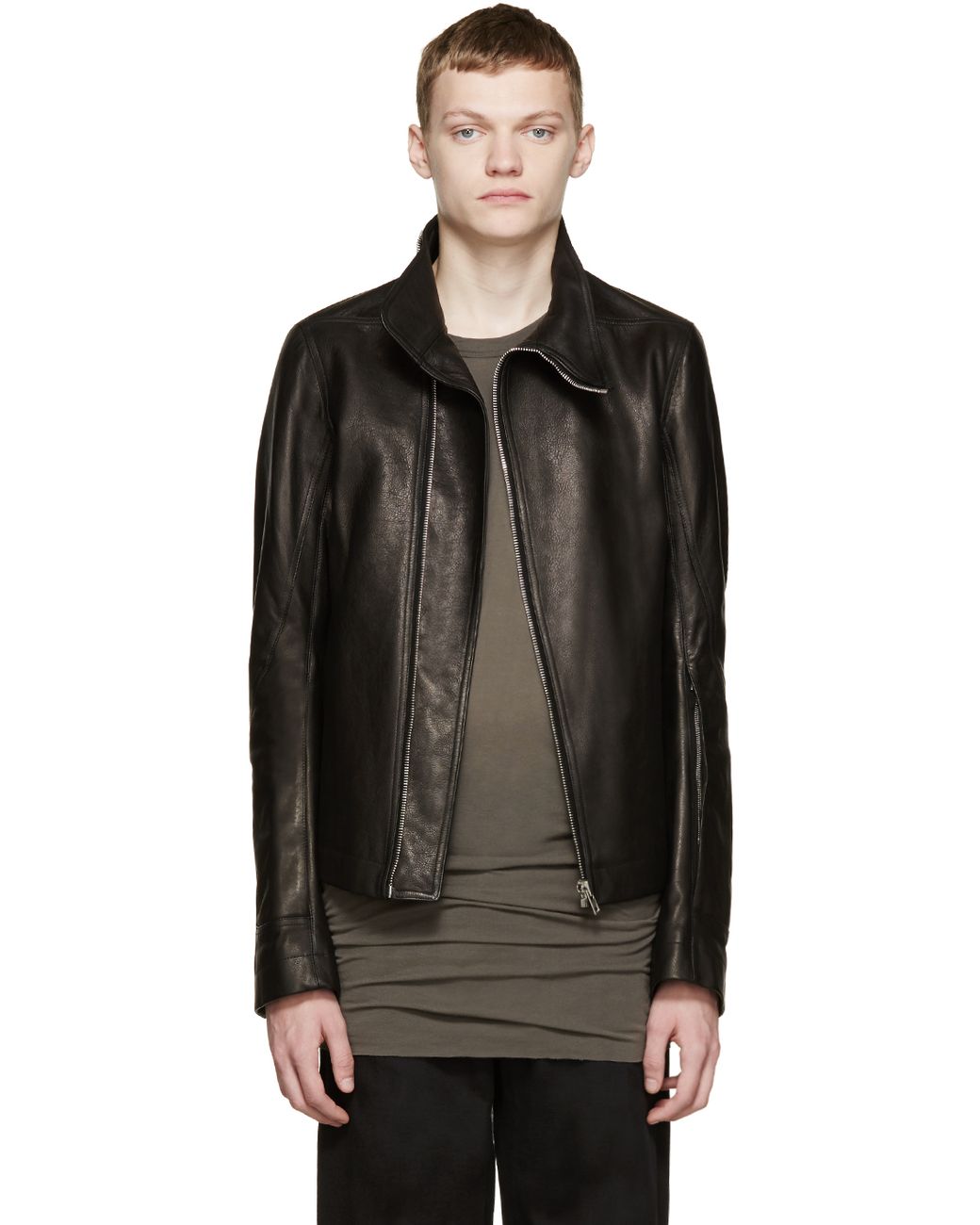 Rick Owens Black Leather Mollino Jacket for Men | Lyst