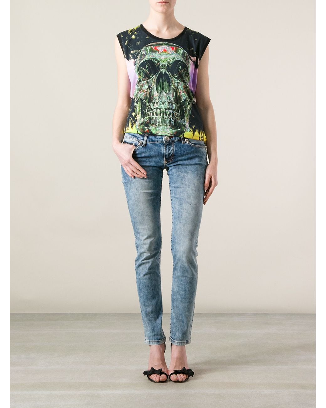 Philipp Plein Denim Skull Detail Jeans 