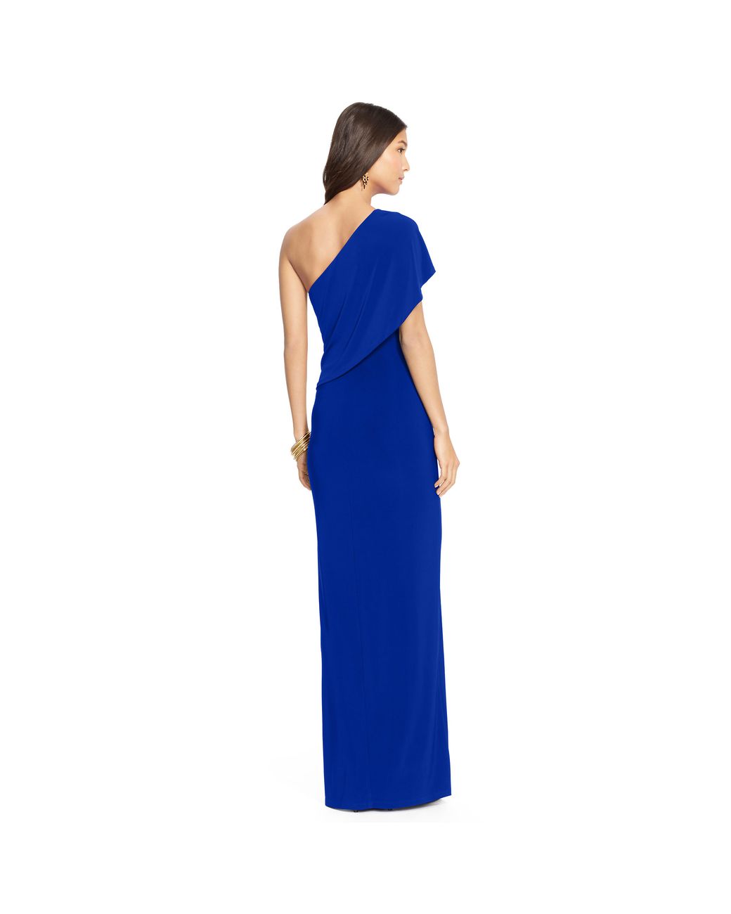 Ralph Lauren One-shoulder Cape Dress in Blue | Lyst