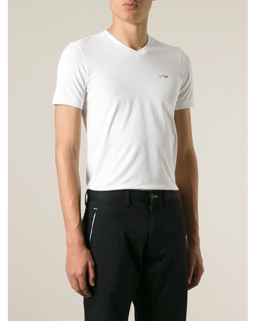 Spændende Grunde Mechanics Armani Jeans V-Neck T-Shirt in White for Men | Lyst