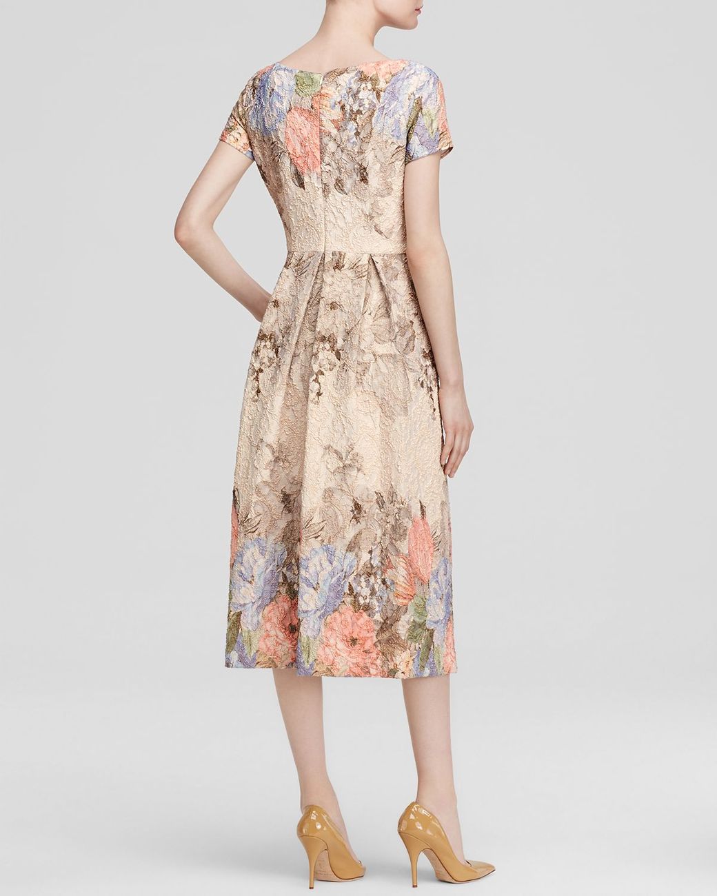 Adrianna Papell Dress - Short Sleeve Floral Tea-Length in Pink | Lyst Adrianna Papell Dress - Short Sleeve Floral Tea-Length in Pink | Lyst