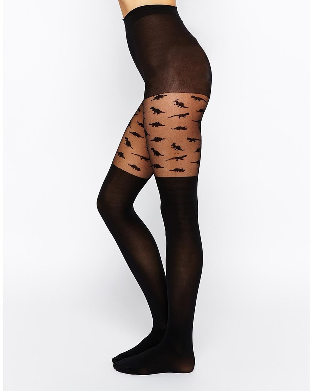ASOS Tights With Dinosaur Over The Knee Design in Black