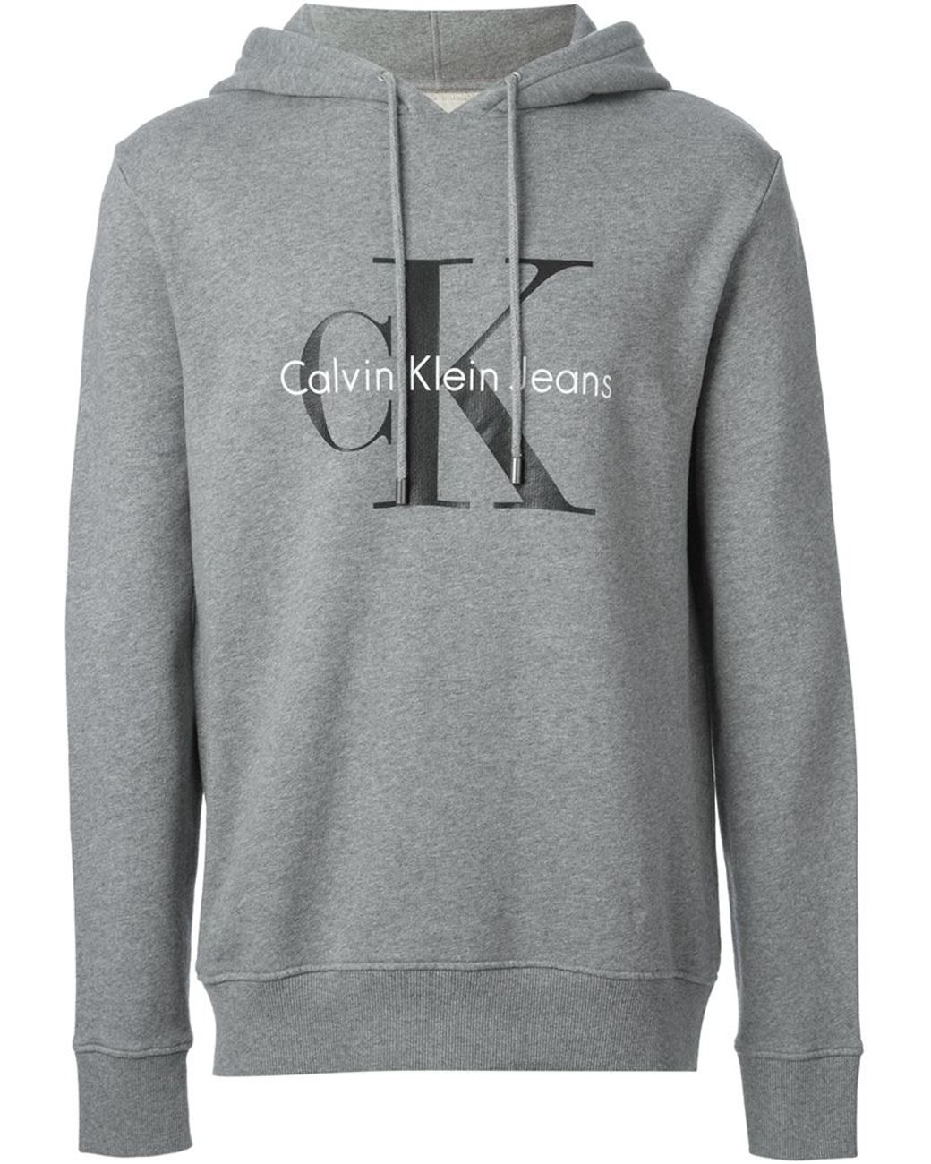 Calvin Klein Logo Print Hoodie in Grey (Gray) for Men | Lyst