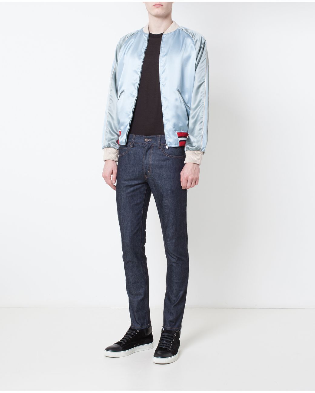 Gucci stripe-detailing satin-finish bomber jacket - White