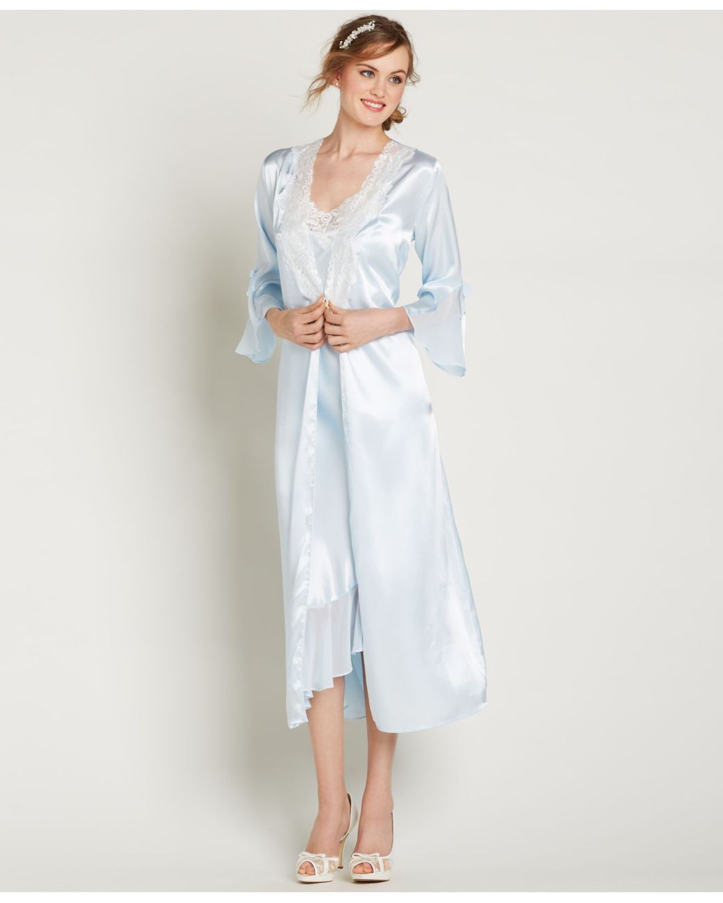 Oscar de la Renta Pink Label Satin Always A Bride Long Robe in Blue | Lyst