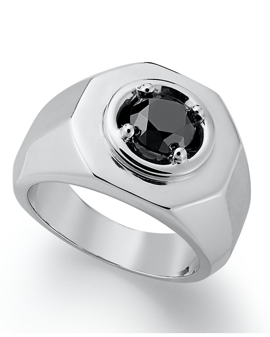 Macy's Men's Sterling Silver Ring, Black Sapphire Square (2 Ct. t.w.)