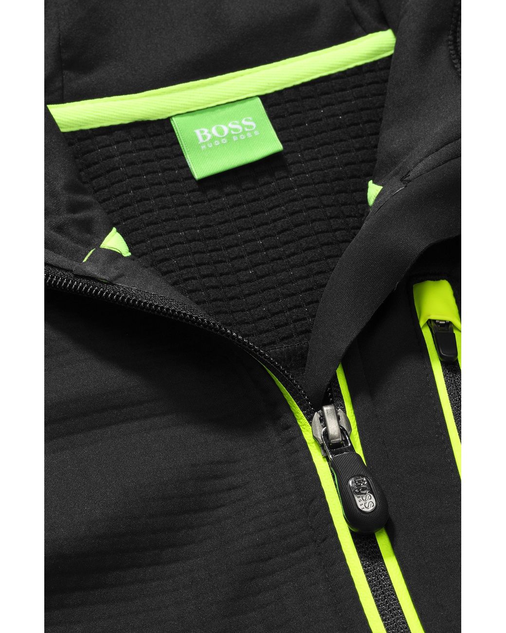 BOSS Green Synthetic Hooded Sweatshirt Jacket 'Sorajos' With Neon Detailing  in Black for Men | Lyst Canada
