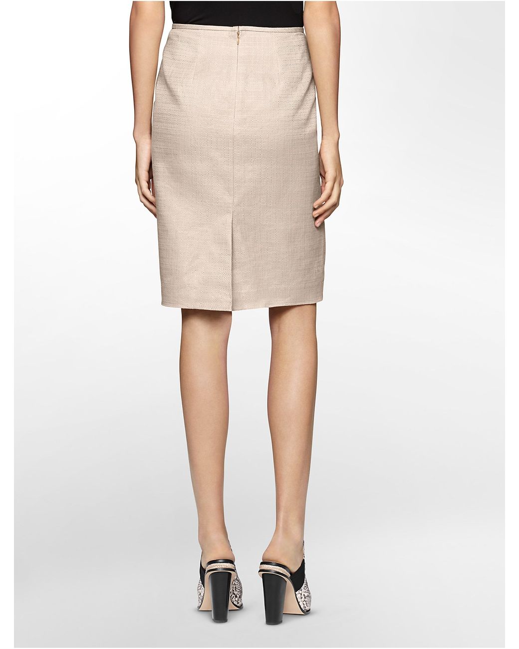 Calvin Klein White Label Khaki Linen Pencil Skirt in Natural