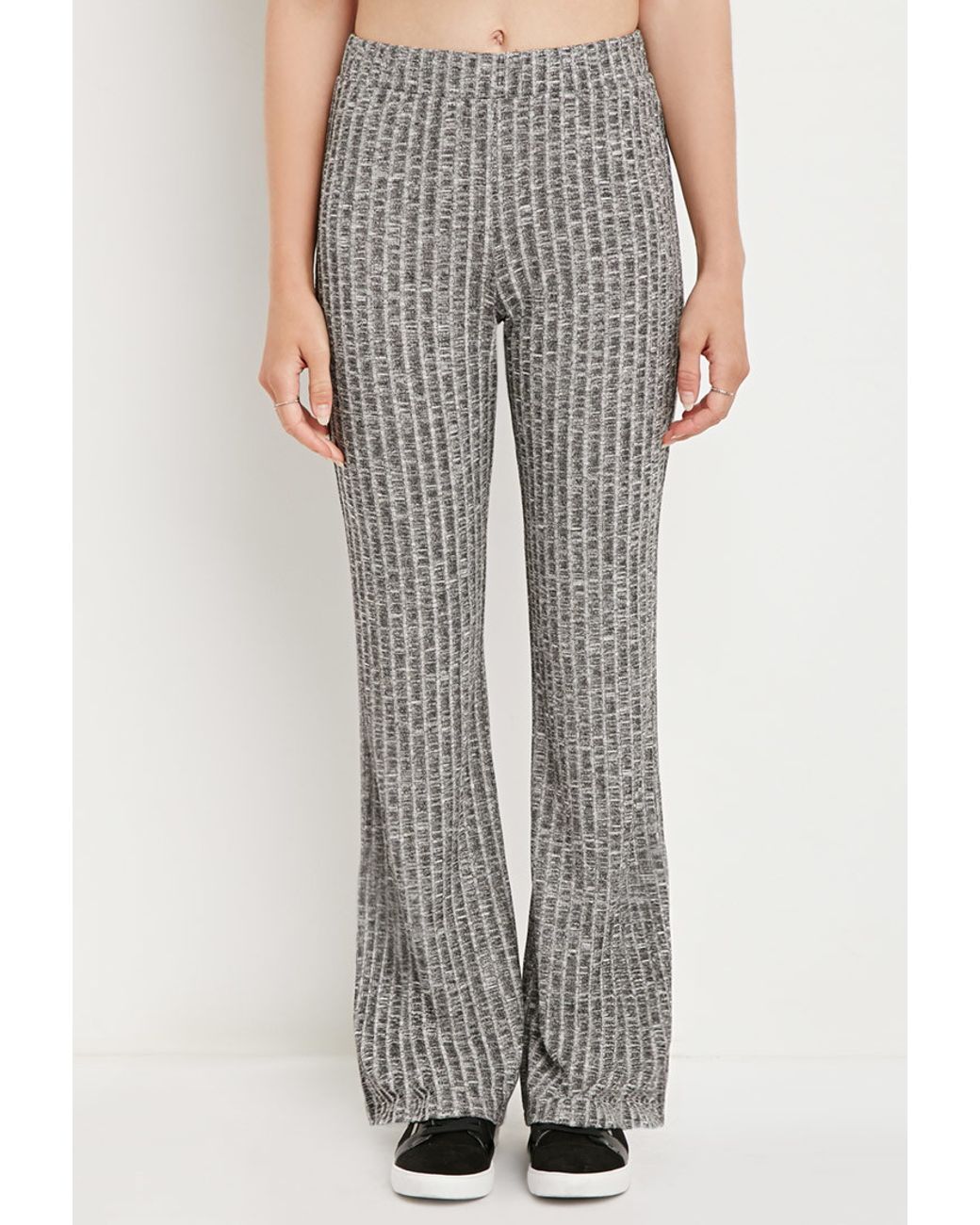 Ribbed Knit Flared Pants in Grey 