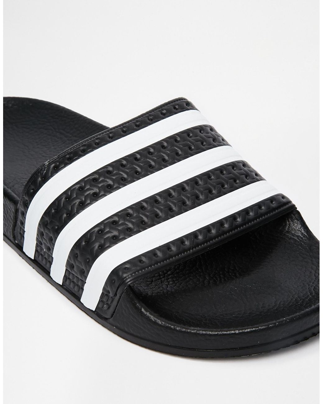 adidas Originals Originals Adilette Black & White Stripe Slider Sandals |  Lyst