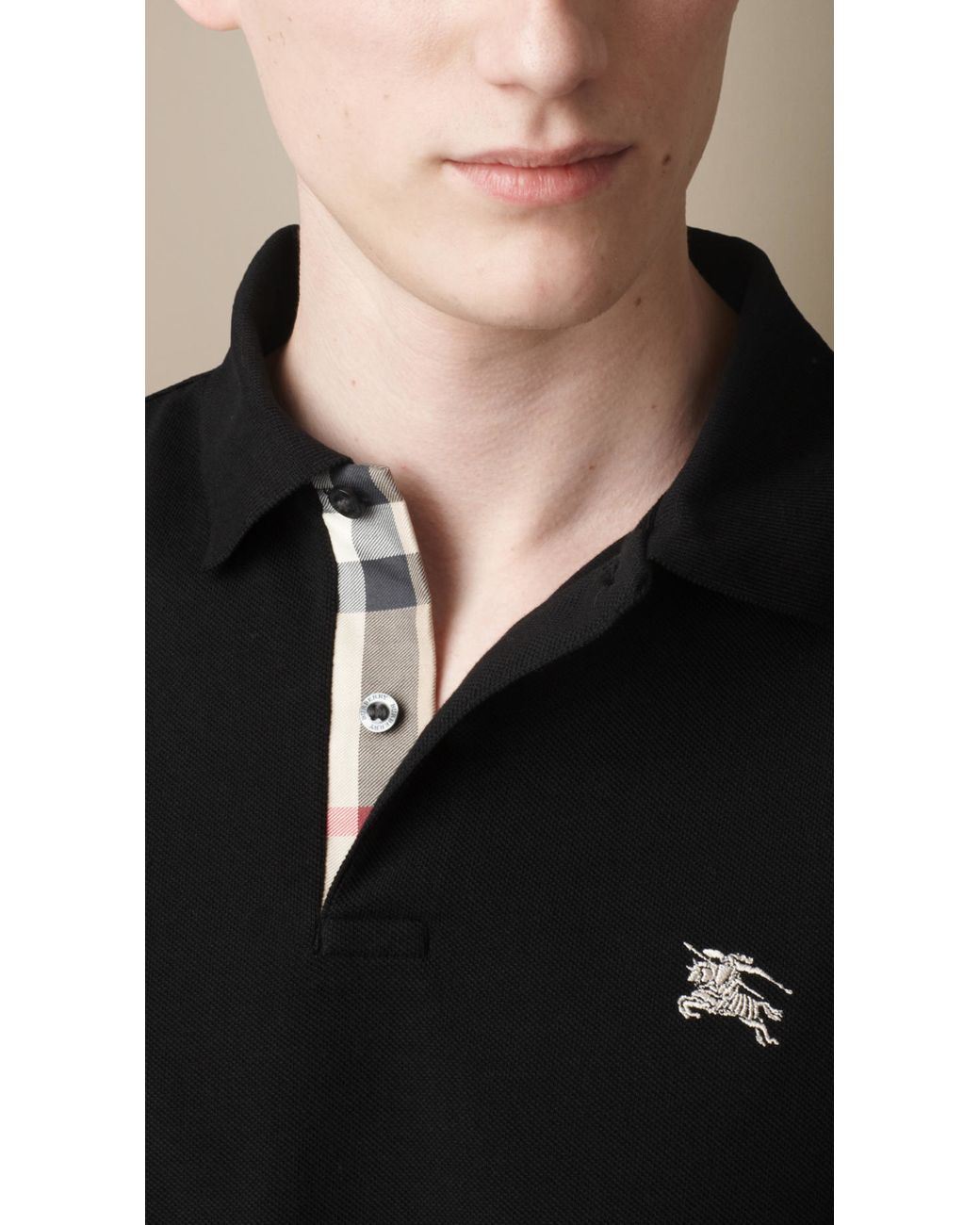 Burberry Cotton Long Sleeve Polo Shirt in Black for Men | Lyst