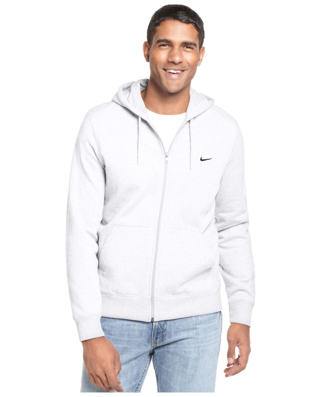 Nike Classic Fleece Full Zip Hoodie in White for Men | Lyst