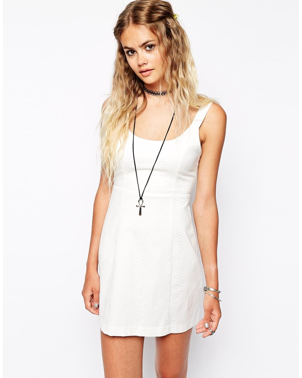 white dress with buckle straps