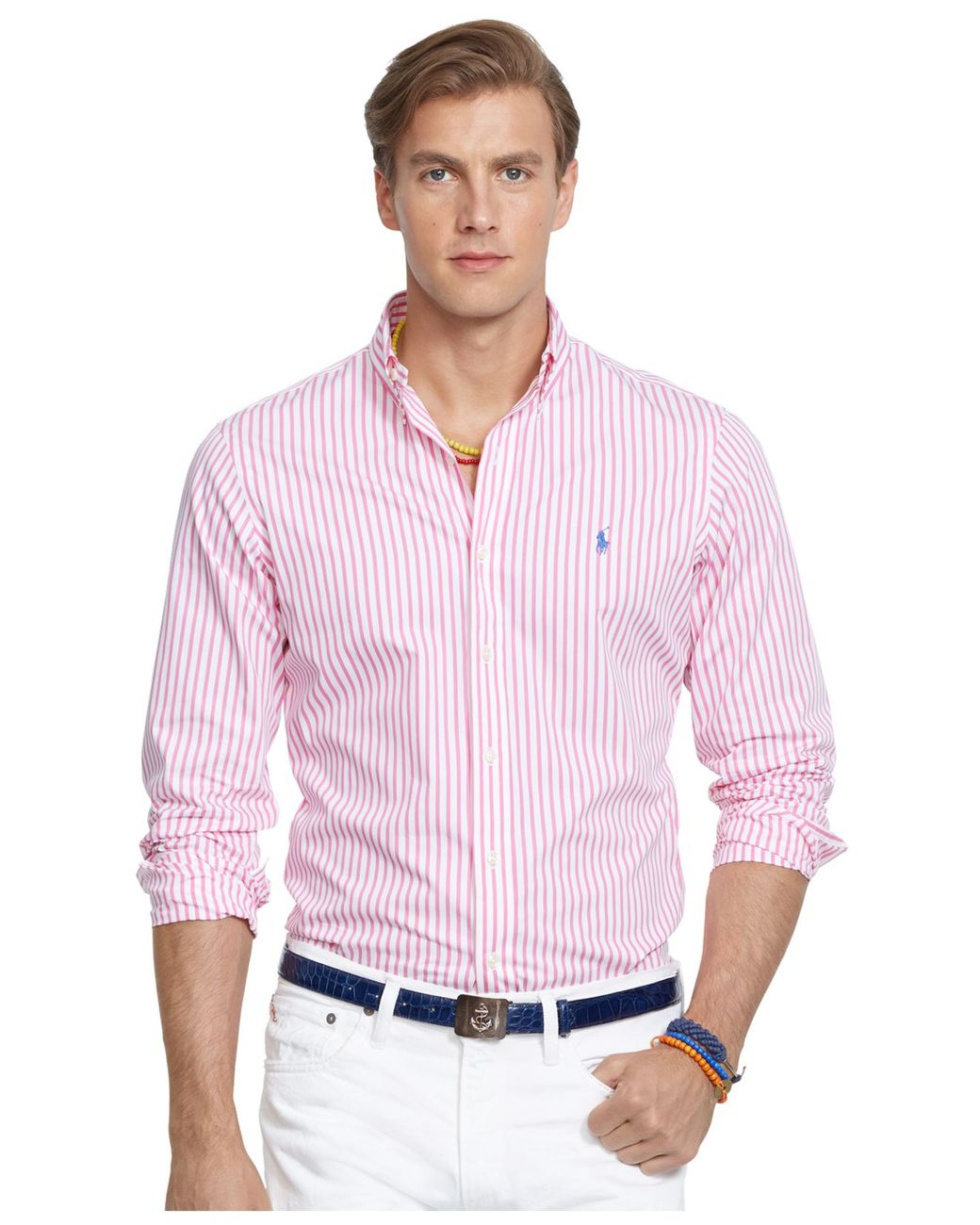 prototype belangrijk mei Polo Ralph Lauren Men's Long Sleeve Striped Poplin Shirt in Pink for Men |  Lyst