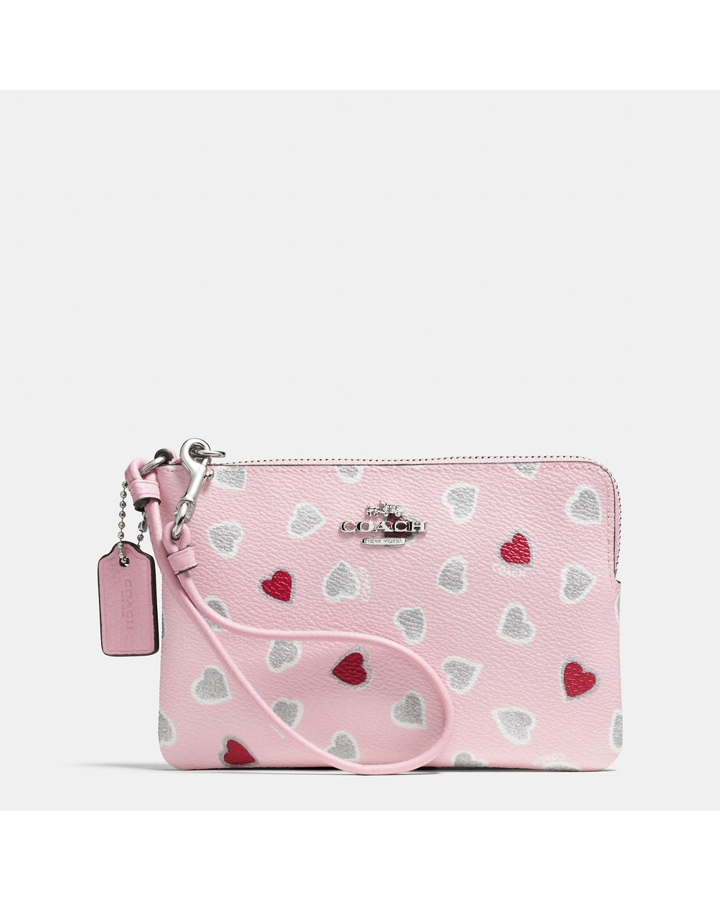 COACH Coated Canvas Signature With Heart Print Coin Case