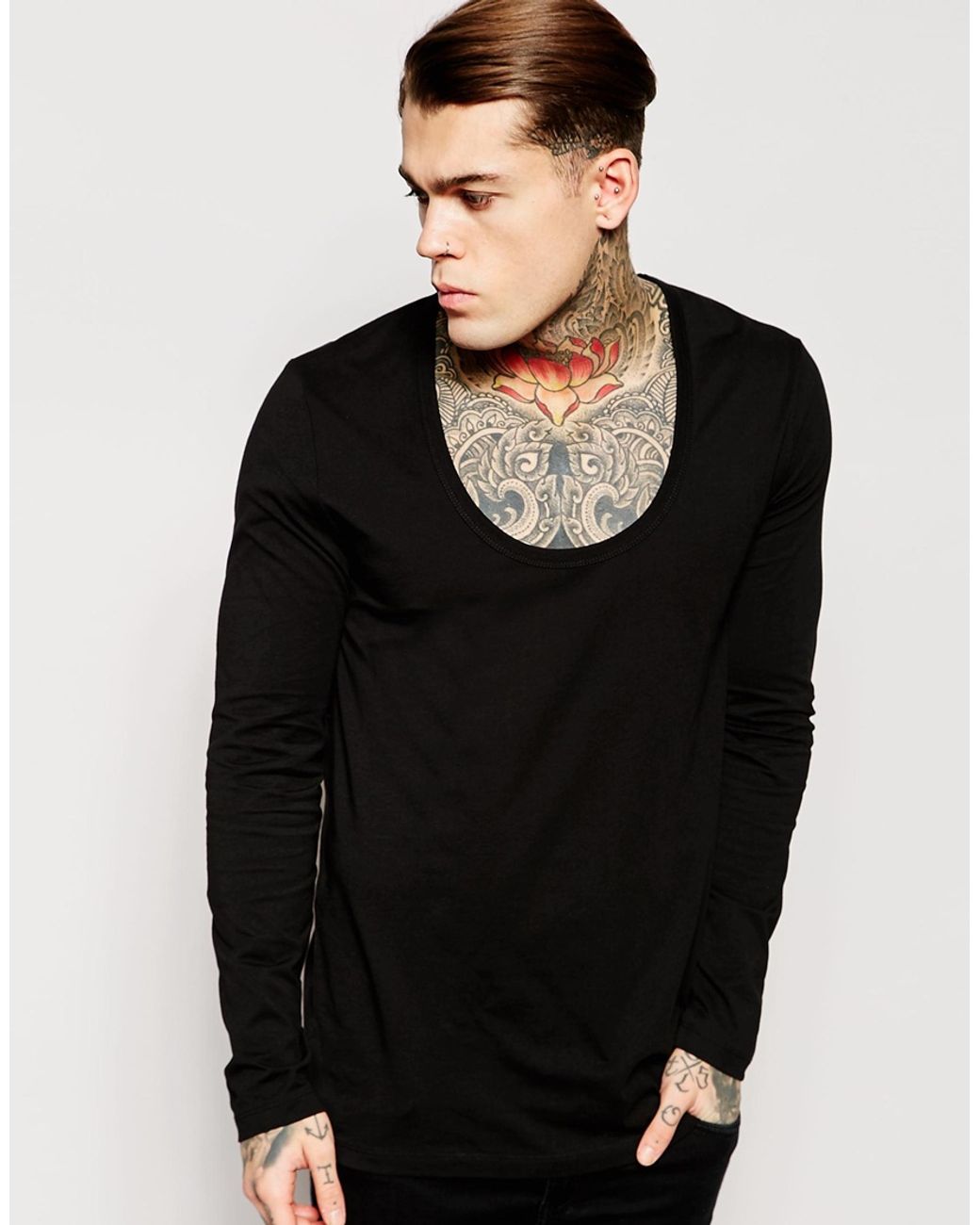deep scoop neck long sleeve top