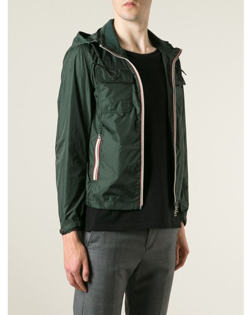 Moncler Hooded Windbreaker Jacket in Green for Men | Lyst UK