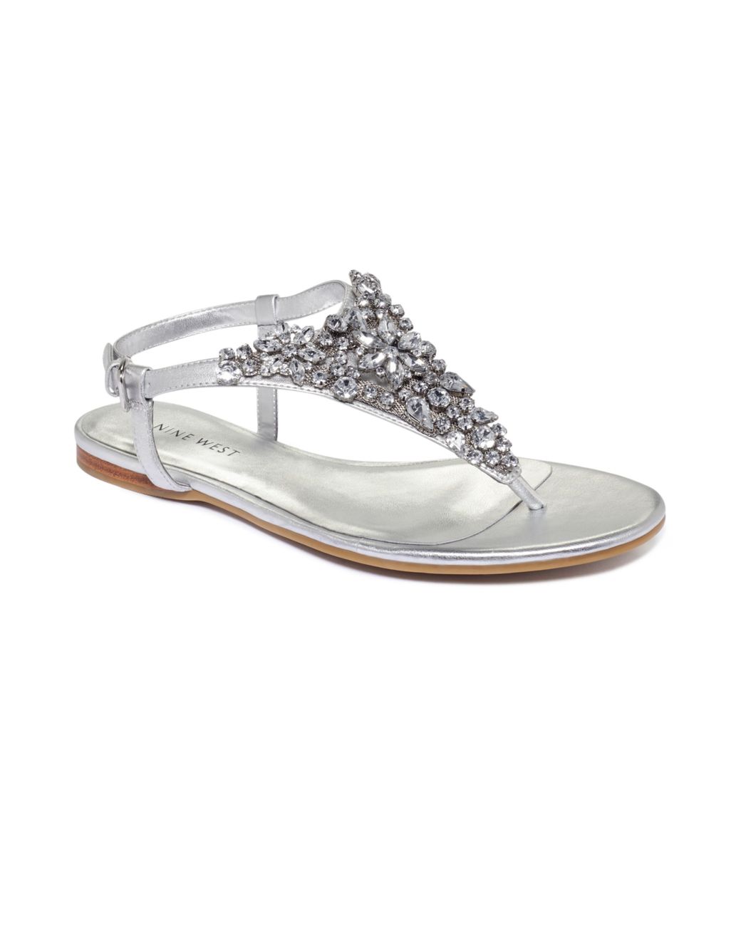 Nine West Seahorse Flat Sandals in Silver (Metallic) | Lyst