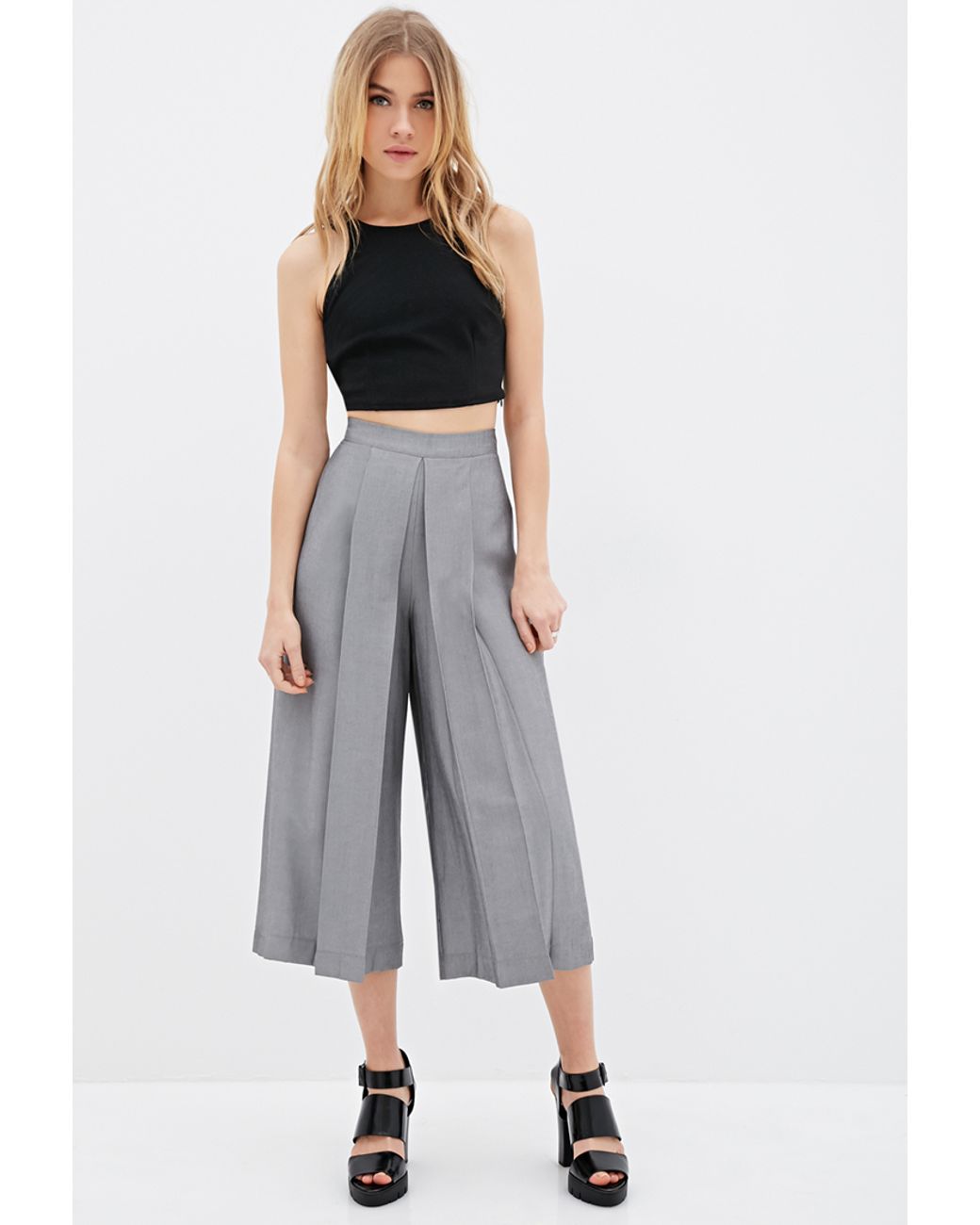 Forever 21 Box Pleated Culotte Pants in Grey (Gray) | Lyst