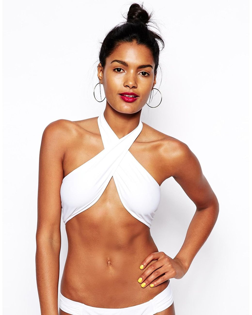 ASOS Cross Wrap Halter Bikini Top in White