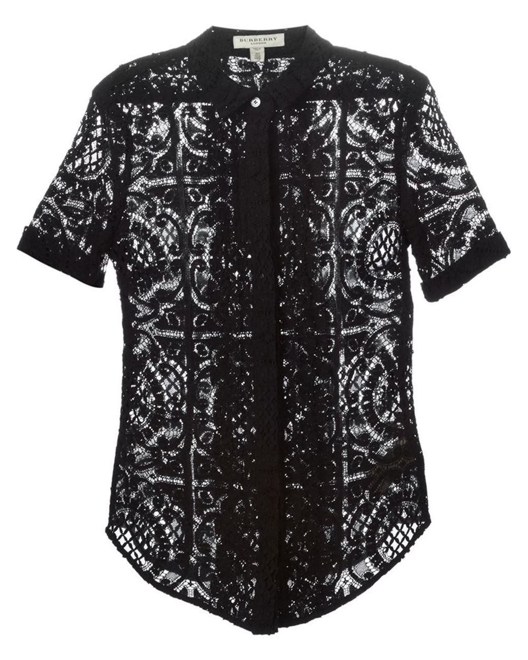 Burberry Short Sleeve Lace Shirt in Black | Lyst