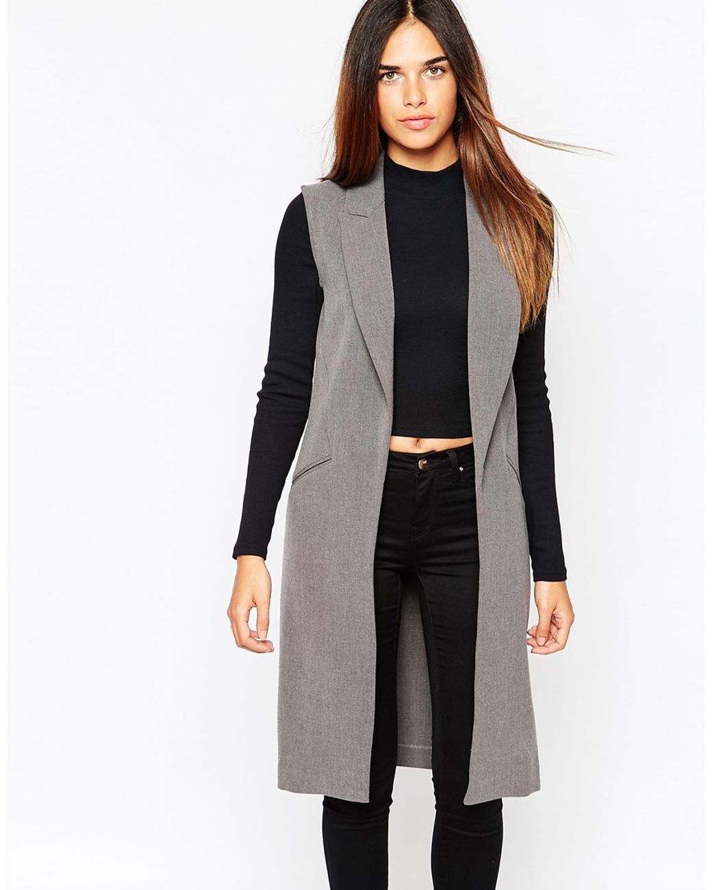 Warehouse Longline Sleeveless Jacket in Gray