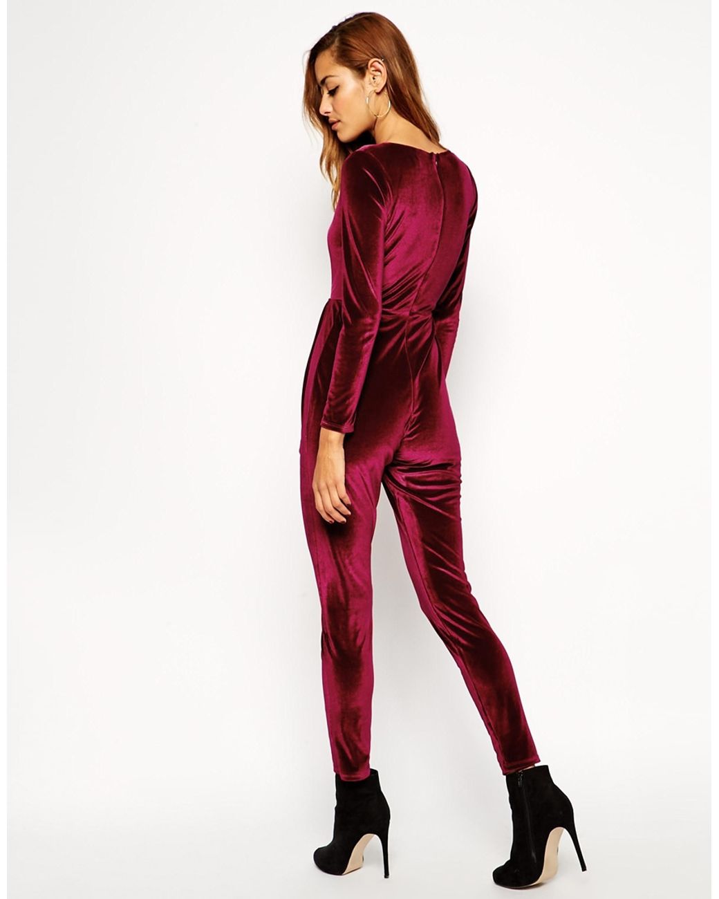 ASOS Lux Velvet Jumpsuit in Purple | Lyst