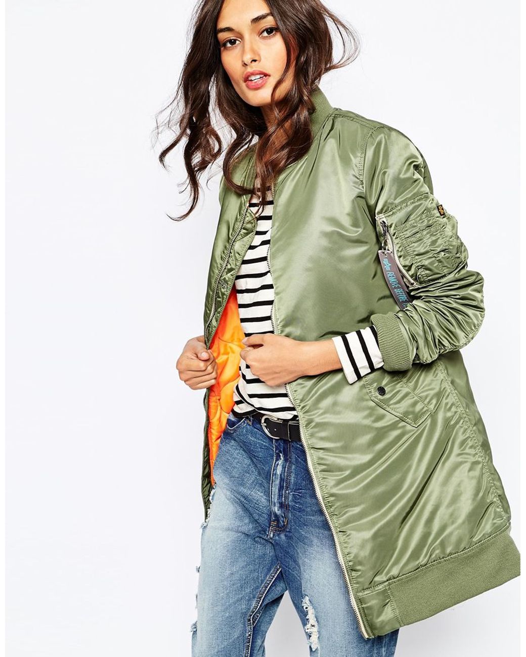 Alpha Industries Ma-1 Long Bomber Jacket in Green | Lyst