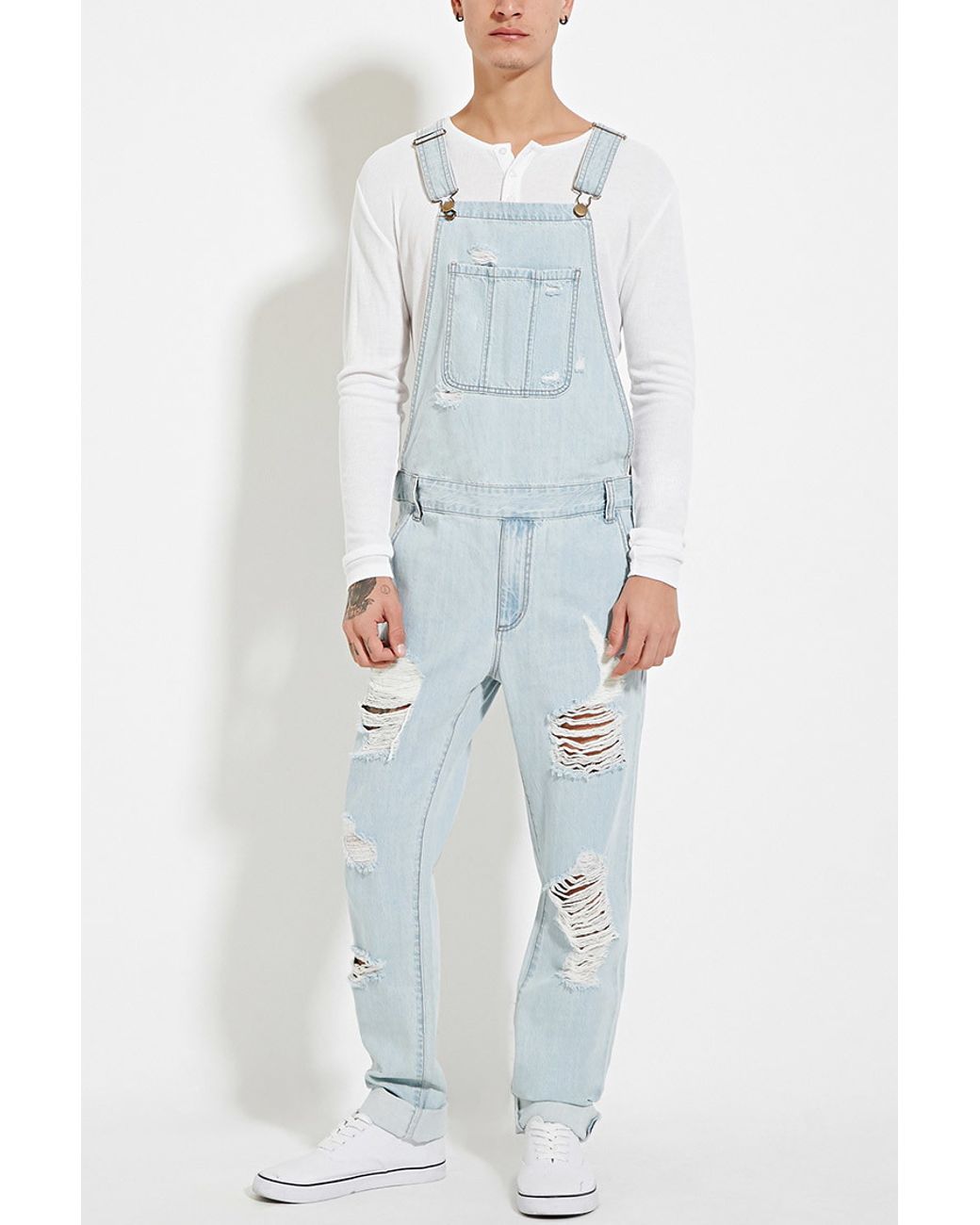 Forever 21 Distressed Denim Overalls in 