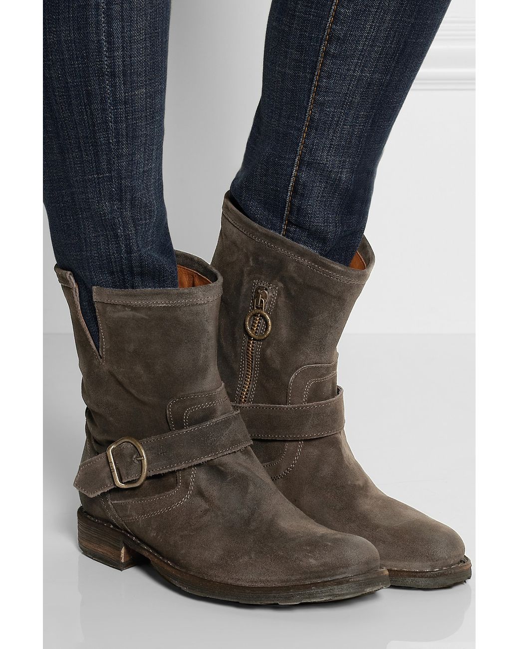 Fiorentini + Baker Eli Eternity Oiled-Suede Biker Boots in Brown | Lyst