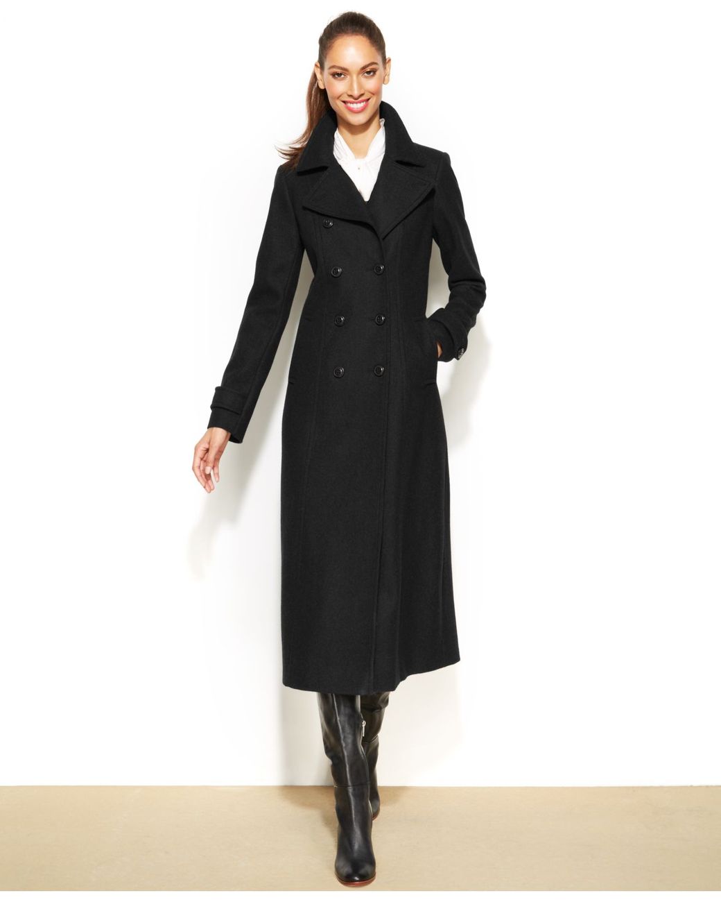 DKNY Petite Double-Breasted Wool-Blend 