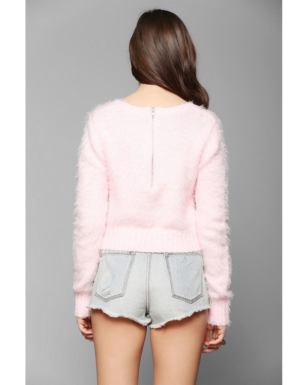 Glamorous Fuzzy Cropped Sweater in Pink